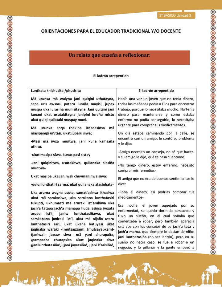 03-Orientaciones para el educador-LC03 U03-Un relato que enseña a reflexionar: El ladrón Arrepentido