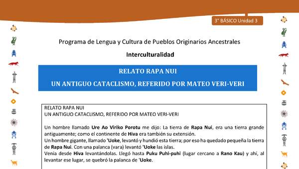 Relato rapa nui un antiguo cataclismo, referido por Mateo Veri-Veri