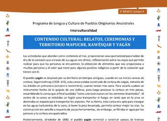 Contenido cultural: relatos, ceremonias y territorio mapuche, kawésqar y yagán