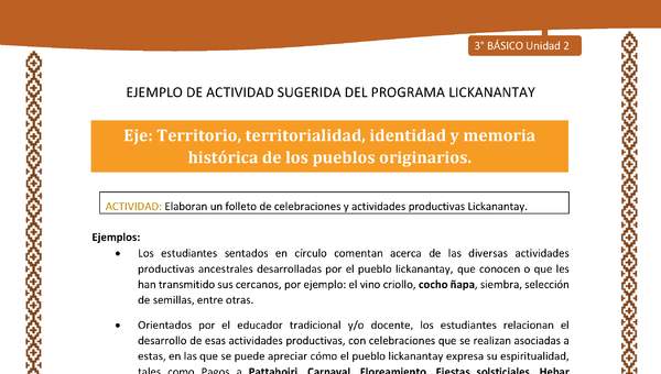 Elaboran un folleto de celebraciones y actividades productivas Lickanantay