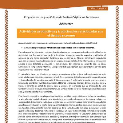 Actividades productivas y tradicionales relacionadas con el tiempo y cosmos