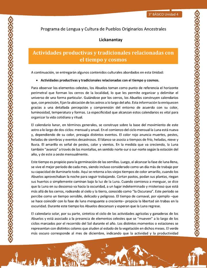 Actividades productivas y tradicionales relacionadas con el tiempo y cosmos