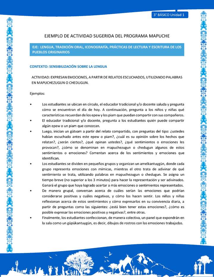 Expresan emociones, a partir de relatos escuchados, utilizando palabras en mapuchezugun o chedugun