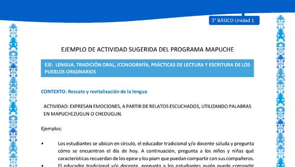 Expresan emociones, a partir de relatos escuchados, utilizando palabras en mapuchezugun o chedugun