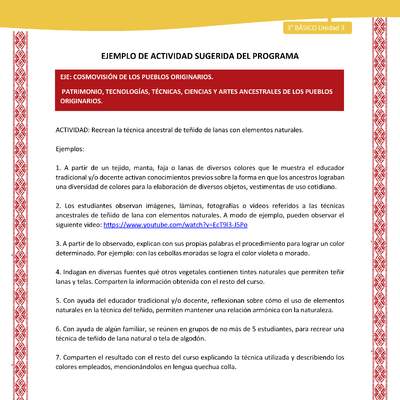 04-Actividad Sugerida LC03 COL-U03-OA10;OA15-Recrean la técnica ancestral de teñido de lanas con elementos naturales.