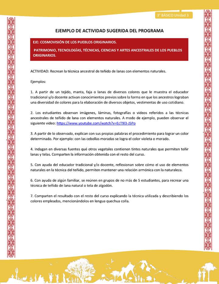 04-Actividad Sugerida LC03 COL-U03-OA10;OA15-Recrean la técnica ancestral de teñido de lanas con elementos naturales.