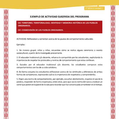 04-Actividad Sugerida LC03 COL-U02-OA06;OA11-Reflexionan y comentan acerca de las pautas de comportamiento culturales