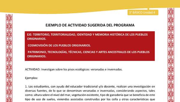 02-Actividad Sugerida LC03 COL-U04-OA06;OA09;OA14-Investigan sobre los pisos ecológicos: veranadas e invernadas.