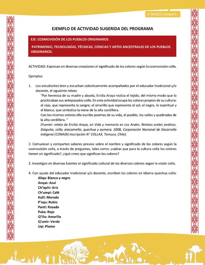 03-Actividad Sugerida LC03 COL-U03-OA10;OA15-Expresan en diversas creaciones el significado de los colores según la cosmovisión colla.