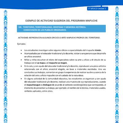 Reproducen algunos oficios o arte mapuche propios del territorio