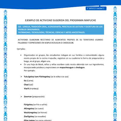 Elaboran recetario de alimentos propios de su territorio usando palabras y expresiones en mapuchezugun o chedugun