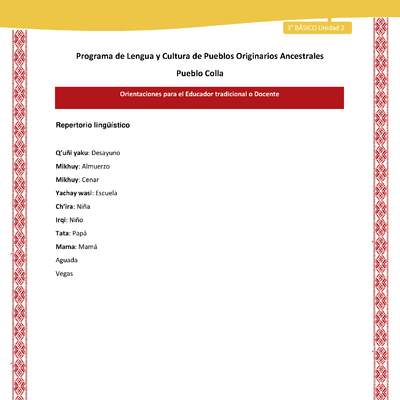 Orientaciones al docente - LC03 - Colla - U02 - Repertorio lingüístico