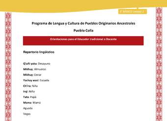 Orientaciones al docente - LC03 - Colla - U02 - Repertorio lingüístico