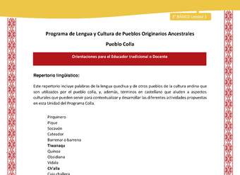 Orientaciones al docente - LC03 - Colla - U1 - Repertorio lingüístico