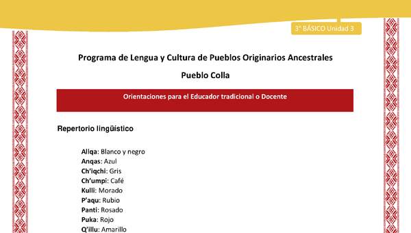 Orientaciones al docente - LC03 - Colla - U03 - Repertorio lingüístico