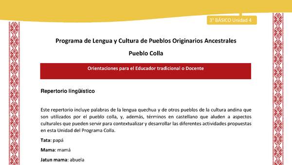 Orientaciones al docente - LC03 - Colla - U04 - Repertorio lingüístico