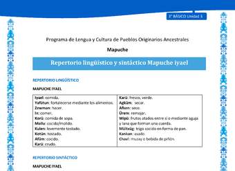 Repertorio lingüístico y sintáctico Mapuche iyael