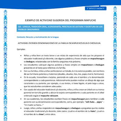 Escriben denominaciones de la familia en mapuchezugun o chedugun