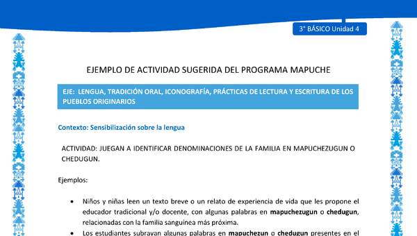 Juegan a identificar denominaciones de la familia en mapuchezugun o chedugun