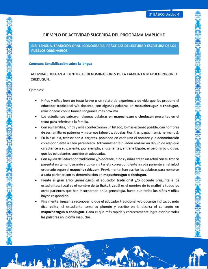 Juegan a identificar denominaciones de la familia en mapuchezugun o chedugun