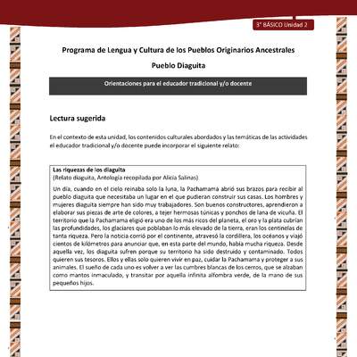 02-Orientaciones al docente - LC03 - DIA - U02 - Lectura sugerida: Las riquezas de los diaguitas