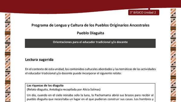 02-Orientaciones al docente - LC03 - DIA - U02 - Lectura sugerida: Las riquezas de los diaguitas