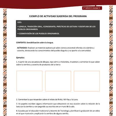 01-Actividad Sugerida LC03 DIA-U03-LS03;OA10-Realizan un material audiovisual sobre ciencia ancestral referida a la siembra y cosecha, destacando los conocimientos del pueblo diaguita y su aporte a la comunidad.