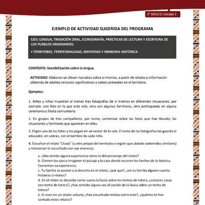 01-Actividad Sugerida LC03 DIA-U01-LS01;OA07-Elaboran un álbum narrativo sobre sí mismos, a partir de relatos e información obtenida de adultos cercanos significativos o sabios presentes en el territorio.