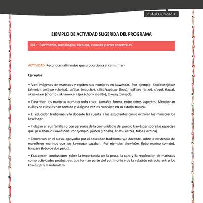 07-Actividad sugerida: LC03-KAW-U03-OA15-Reconocen alimentos que proporciona el čams (mar).