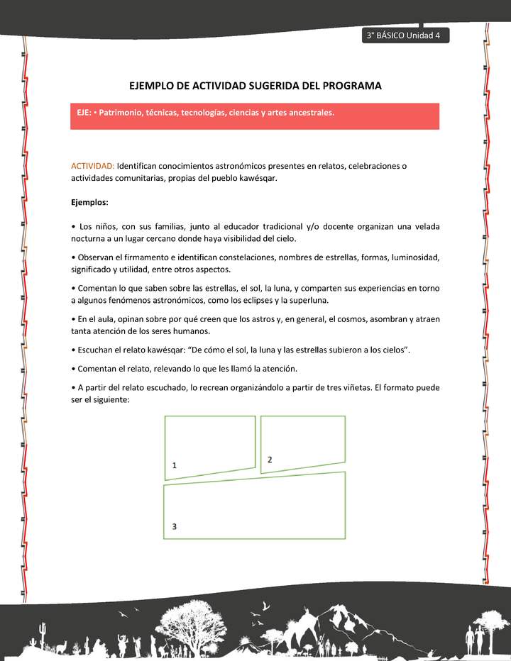 07-Actividad sugerida: LC03-KAW-U04-OA14-Identifican conocimientos astronómicos presentes en relatos, celebraciones o actividades comunitarias, propias del pueblo kawésqar.