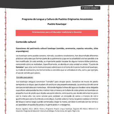 01-Orientaciones al docente - LC03 - Kawésqar - U3 - Contenido cultural: Expresiones del patrimonio cultural kawésqar (comidas, ceremonias, espacios naturales, sitios arqueológicos).