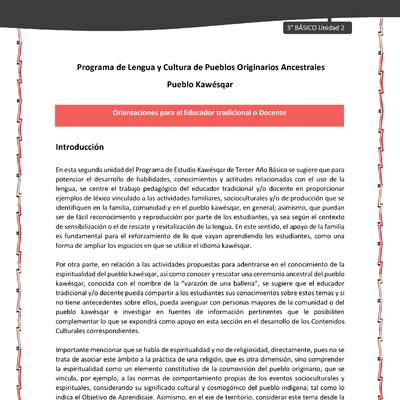 01-Orientaciones al docente - LC03 - Kawésqar - U2 - Orientaciones para el Educador tradicional o Docente: Introducción