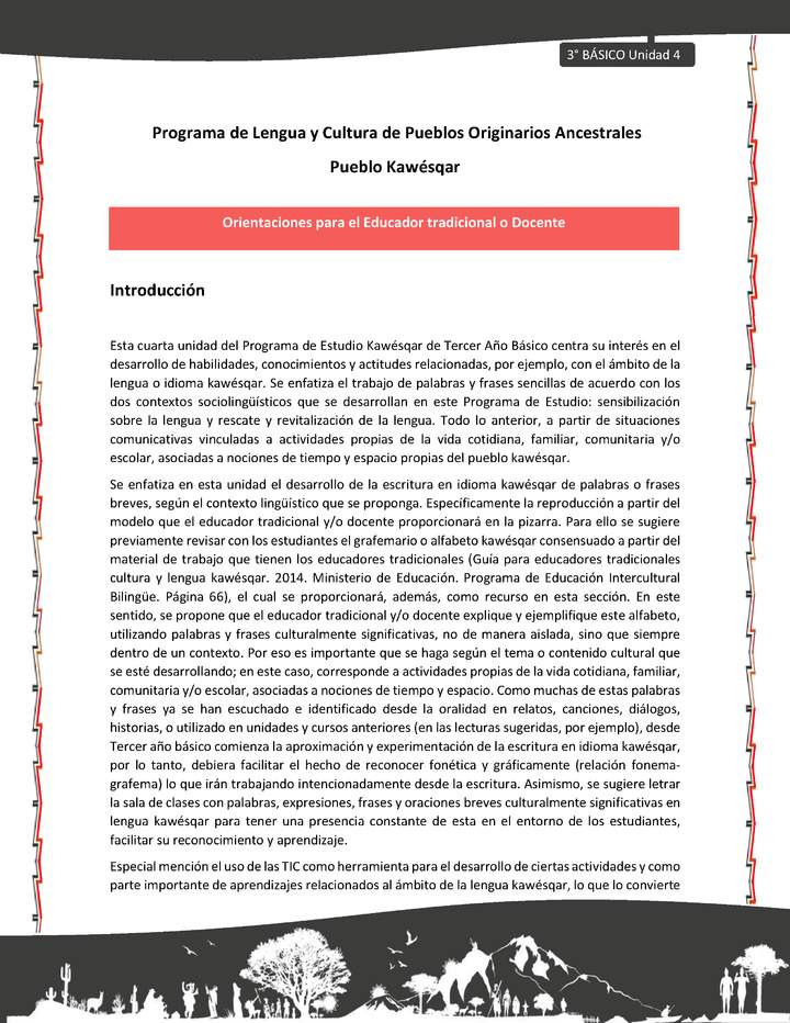 01-Orientaciones al docente - LC03 - Kawésqar - U4 - Orientaciones para el Educador tradicional y/o Docente