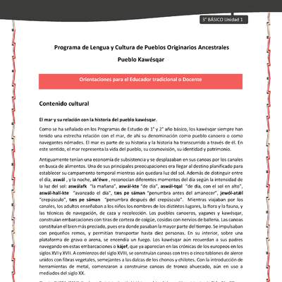 01-Orientaciones al docente - LC03 - Kawésqar - U1 - Contenido cultural: El mar y su relación con la historia del pueblo kawésqar.