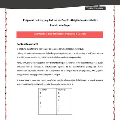 01-Orientaciones al docente - LC03 - Kawésqar - U4 - Contenido Cultural