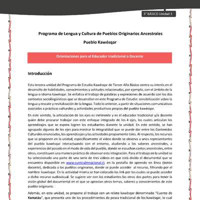 01-Orientaciones al docente - LC03 - Kawésqar - U3 - Orientaciones al educador tradicional y/o docentes: Introducción