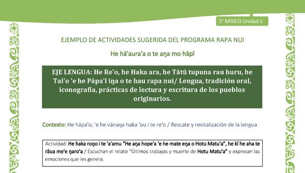 Escuchan el relato “Últimos trabajos y muerte de Hotu Matu'a” y expresan las emociones que les genera