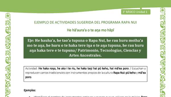 Escuchan y reproducen cantos tradicionales con instrumentos propios de la cultura Rapa Nui: pū keho y mā'ea poro