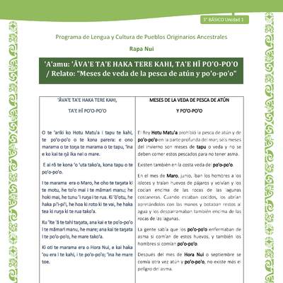 'A'amu: 'ĀVA'E TA'E HAKA TERE KAHI, TA'E HĪ PO'O-PO'O/Relato: “Meses de veda de la pesca de atún y po'o-po'o”