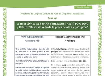 'A'amu: 'ĀVA'E TA'E HAKA TERE KAHI, TA'E HĪ PO'O-PO'O/Relato: “Meses de veda de la pesca de atún y po'o-po'o”