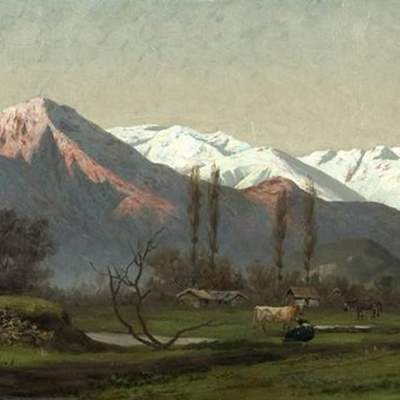 Paisaje de Cordillera con vacunos de Pedro Lira