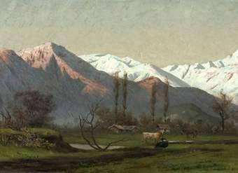 Paisaje de Cordillera con vacunos de Pedro Lira