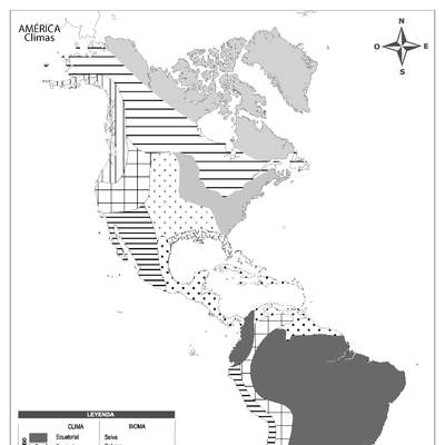 Mapa climático de América en blanco y negro