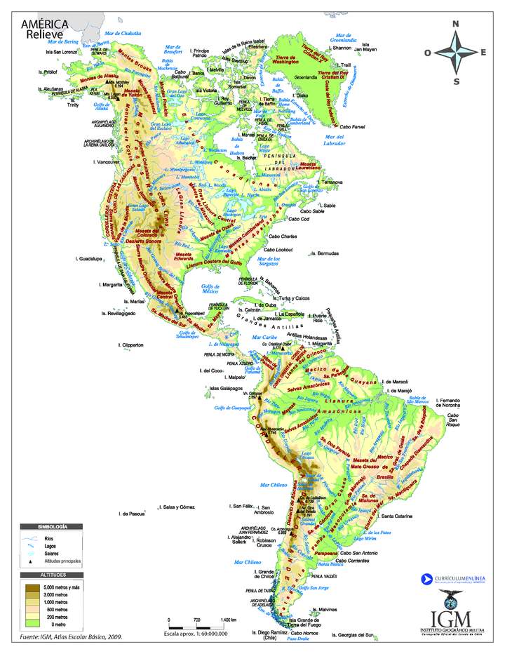 Mapa físico de América