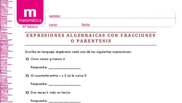 Expresiones algebraicas con fracciones y parentesis