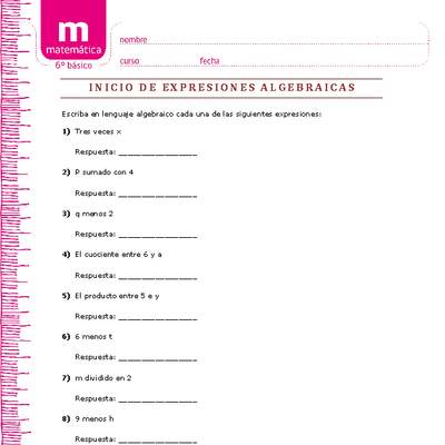 Expresiones algebraicas inicio