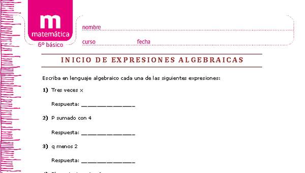 Expresiones algebraicas inicio