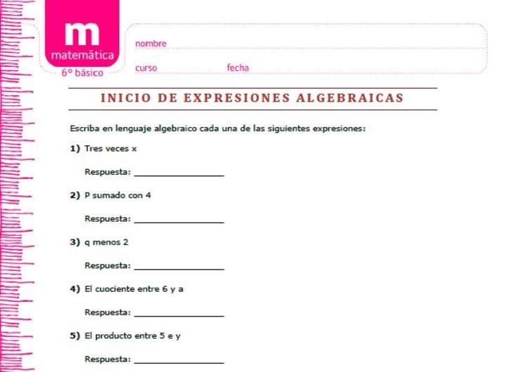 Expresiones algebraicas inicio