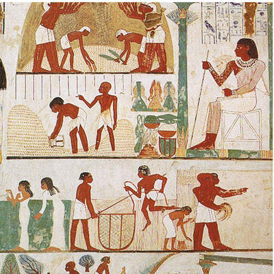 Mural Egipto agricultores en la tumba de Nakht