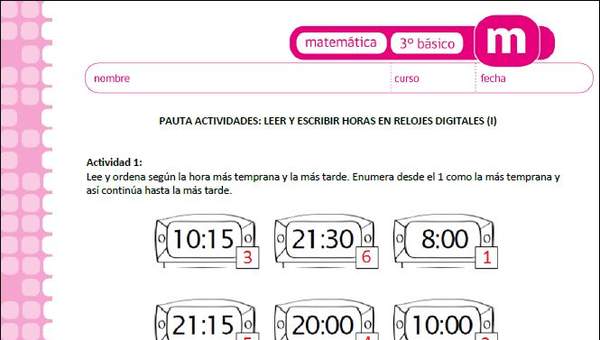 Leer y escribir horas en relojes digitales (I)